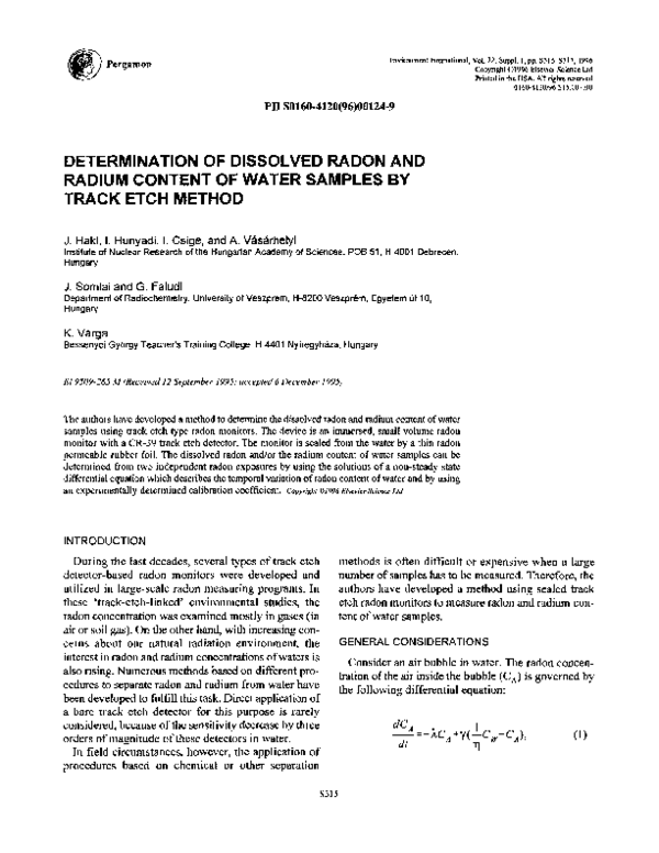 (PDF) Determination of dissolved radon and radium content of water ...