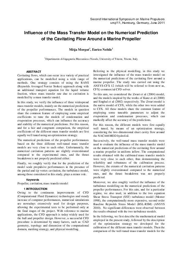 (PDF) Influence of the Mass Transfer Model on the Numerical Prediction ...