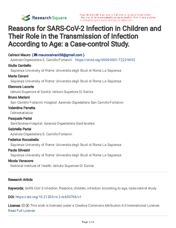 (PDF) Reasons for SARS-CoV-2 Infection in Children and Their Role in ...