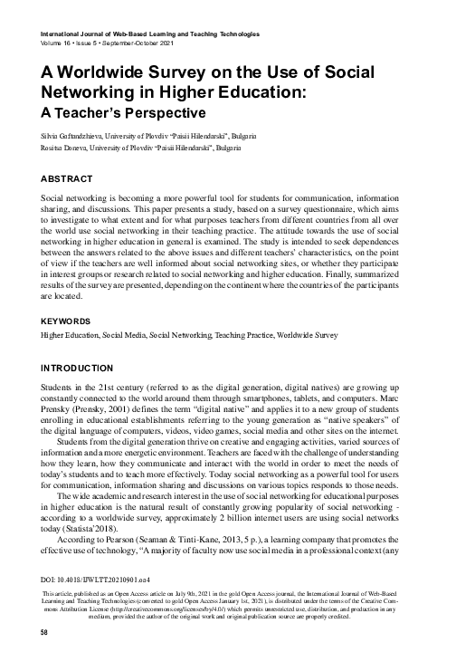 (PDF) A Worldwide Survey on the Use of Social Networking in Higher ...