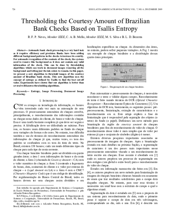 (PDF) Thresholding the Courtesy Amount of Brazilian Bank Checks Based ...