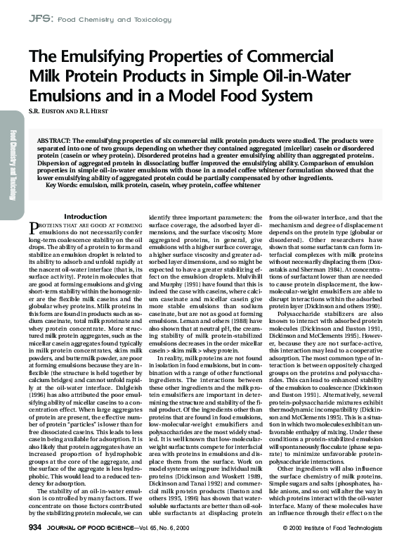 (PDF) The Emulsifying Properties of Commercial Milk Protein Products in ...