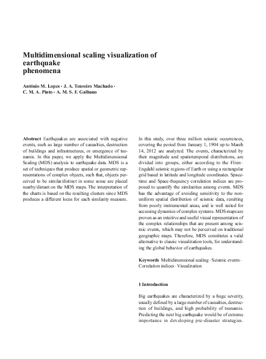 (PDF) Multidimensional scaling visualization of earthquake phenomena