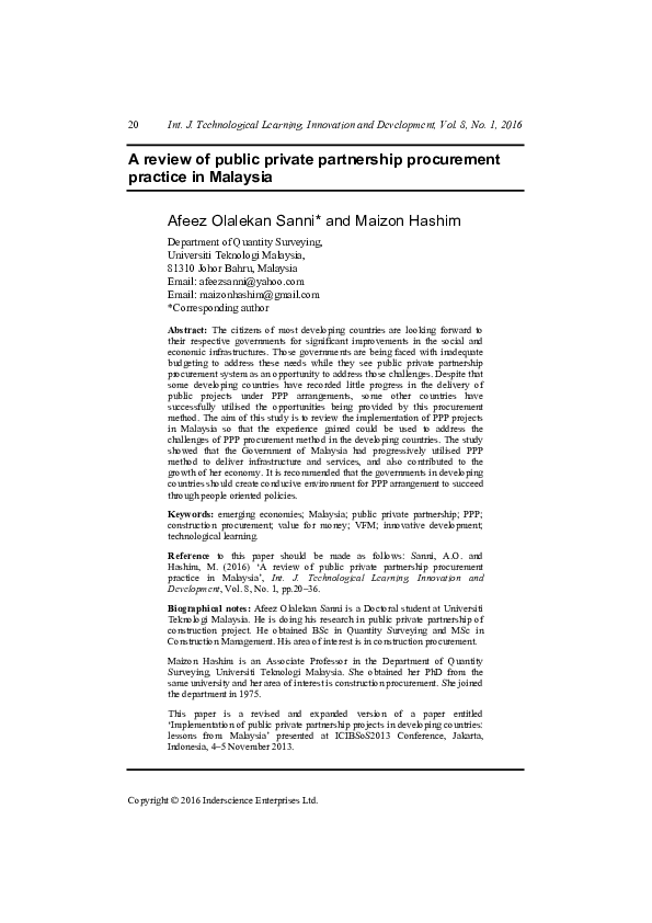 (PDF) A review of public private partnership procurement practice in ...