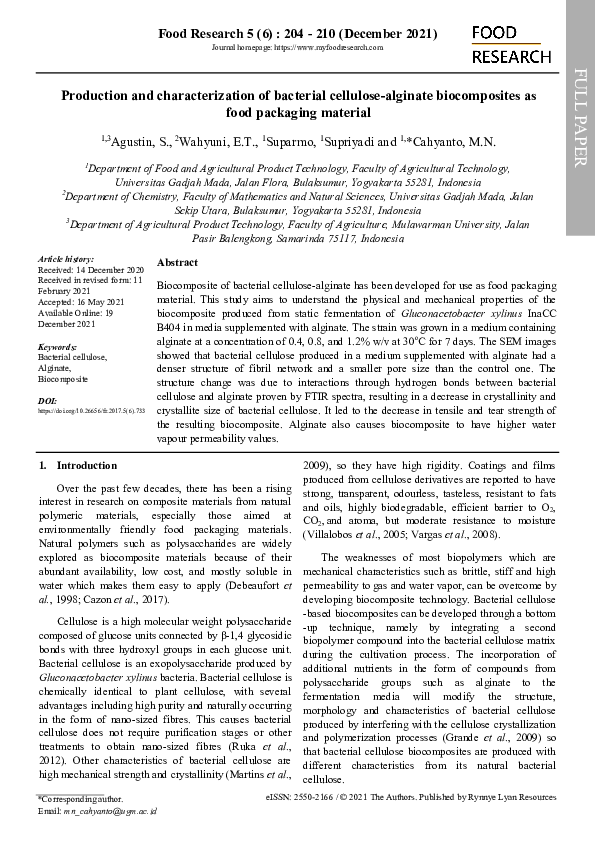 (PDF) Production and characterization of bacterial cellulose-alginate ...