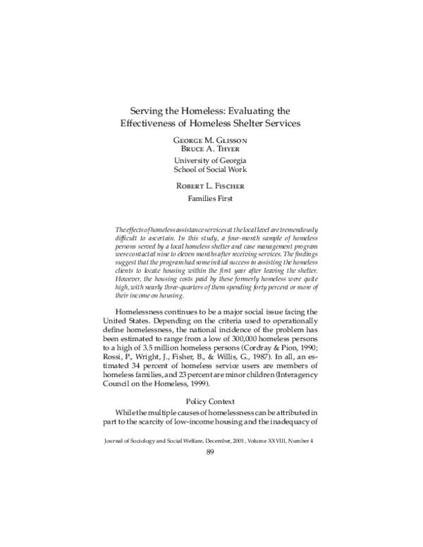 (PDF) Serving the Homeless: Evaluating the Effectiveness of Homeless ...