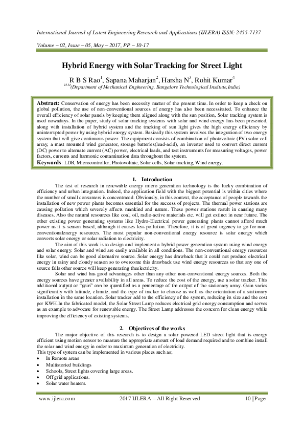 (PDF) Hybrid Energy with Solar Tracking for Street Light