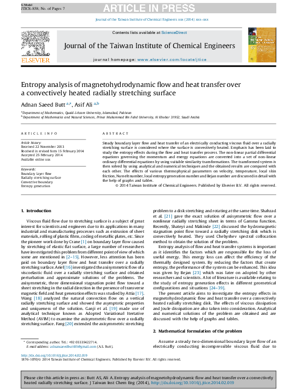 (PDF) Entropy analysis of magnetohydrodynamic flow and heat transfer ...