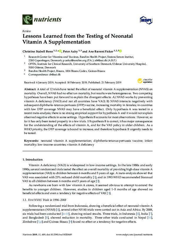 (PDF) Lessons Learned from the Testing of Neonatal Vitamin A ...
