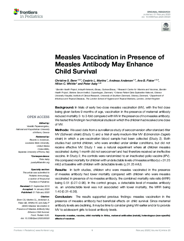 (PDF) Measles Vaccination in Presence of Measles Antibody May Enhance ...