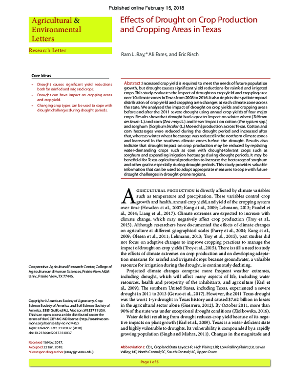 (PDF) Effects of Drought on Crop Production and Cropping Areas in Texas