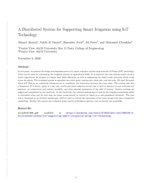 (PDF) A Distributed System for Supporting Smart Irrigation using IoT ...
