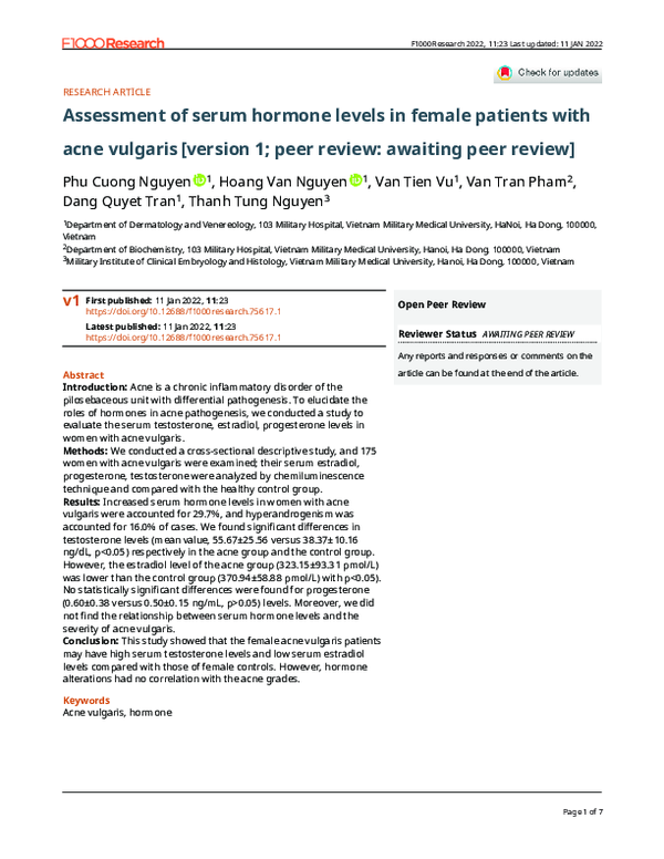 (PDF) Assessment of serum hormone levels in female patients with acne ...