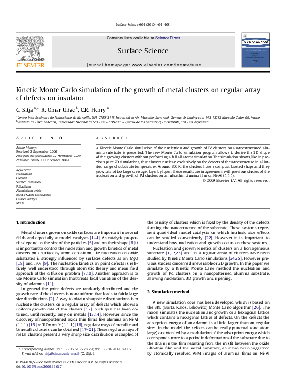(PDF) Kinetic Monte Carlo simulation of the growth of metal clusters on ...