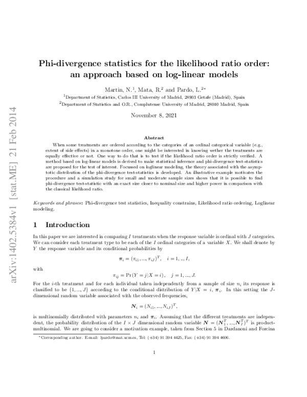 (PDF) Phi-divergence statistics for the likelihood ratio order: an ...