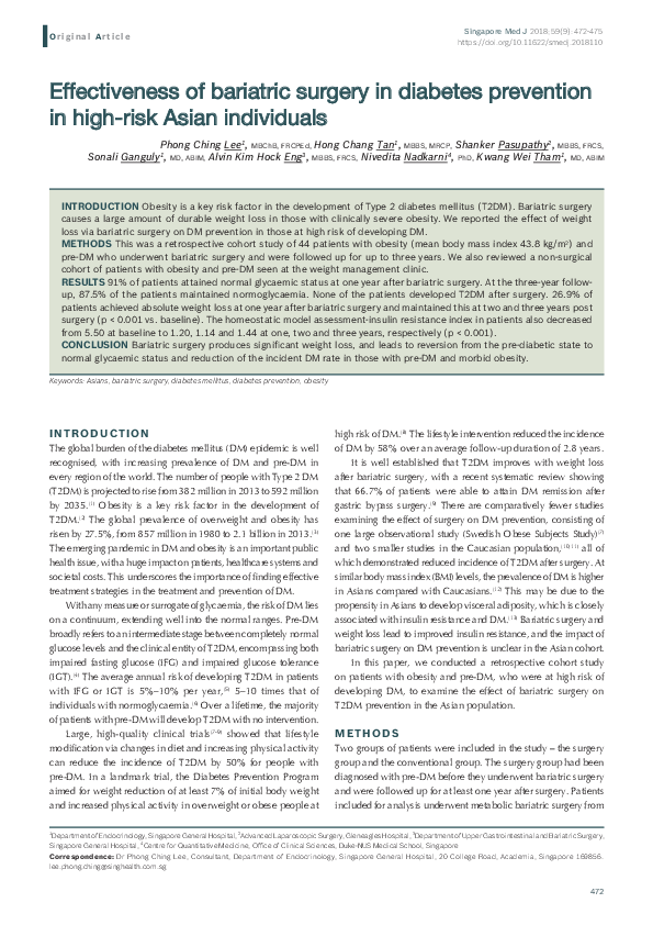 (PDF) Effectiveness of bariatric surgery in diabetes prevention in high ...