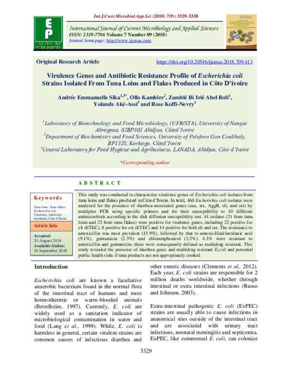 (PDF) Virulence Genes and Antibiotic Resistance Profile of Escherichia ...