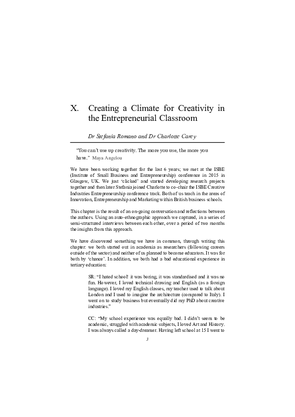 (PDF) Creating a climate for creativity in the entrepreneurial classroom