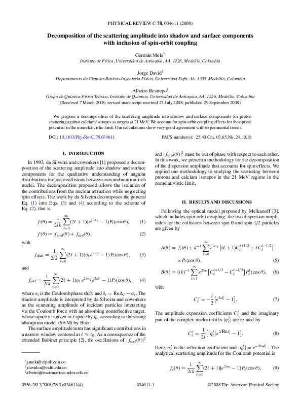 (PDF) Decomposition of the scattering amplitude into shadow and surface ...