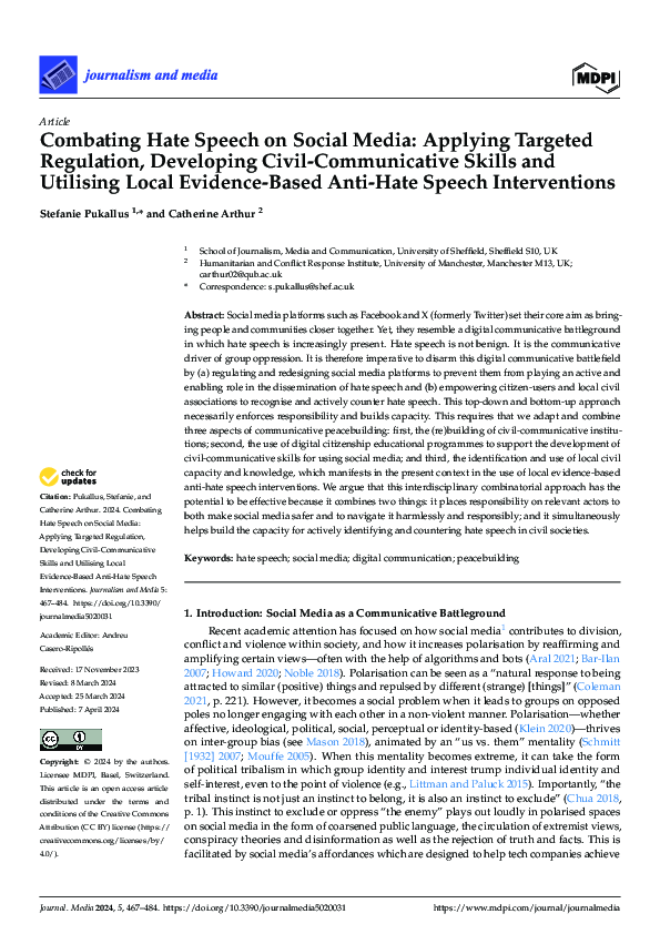 (PDF) Combating Hate Speech on Social Media: Applying Civil ...