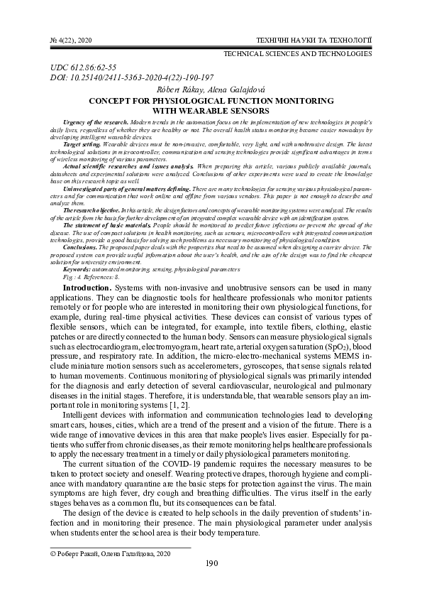 (PDF) Concept for Physiological Function Monitoring with Wearable Sensors