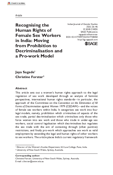 (PDF) Recognising the Human Rights of Female Sex Workers in India ...