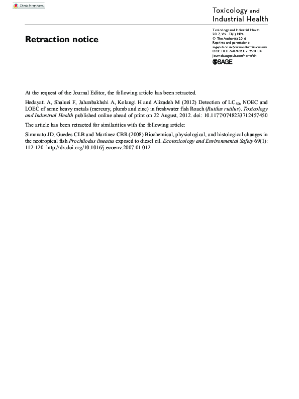 (PDF) RETRACTED: Detection of LC50, NOEC and LOEC of some heavy metals ...