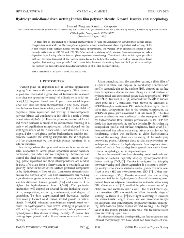 (PDF) Hydrodynamic-flow-driven wetting in thin film polymer blends ...