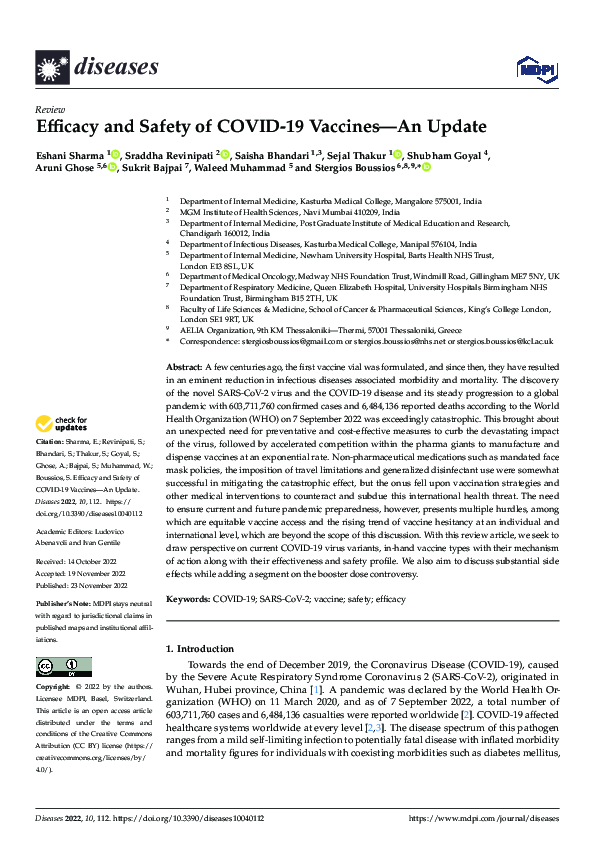 (PDF) Efficacy and Safety of COVID-19 Vaccines—An Update