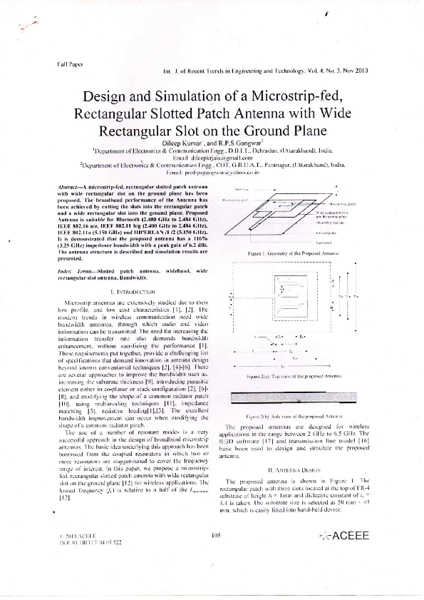 (PDF) Design and Simulation of a Microstrip Rectangular Slotted Patch ...