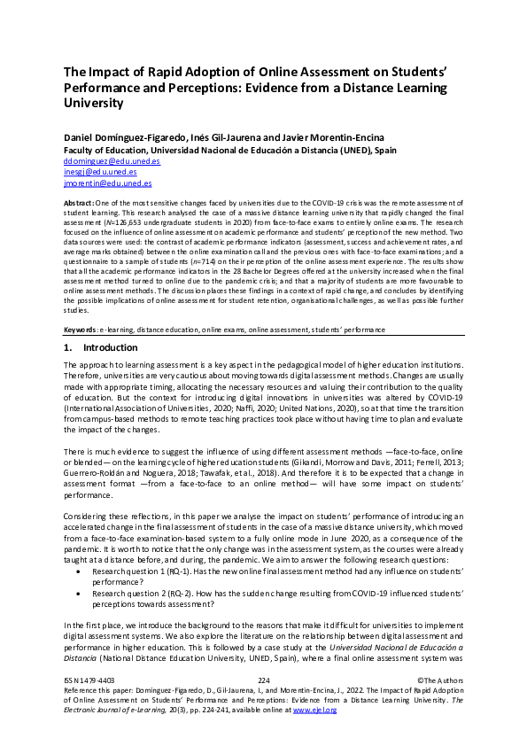 (PDF) The Impact of Rapid Adoption of Online Assessment on Students ...