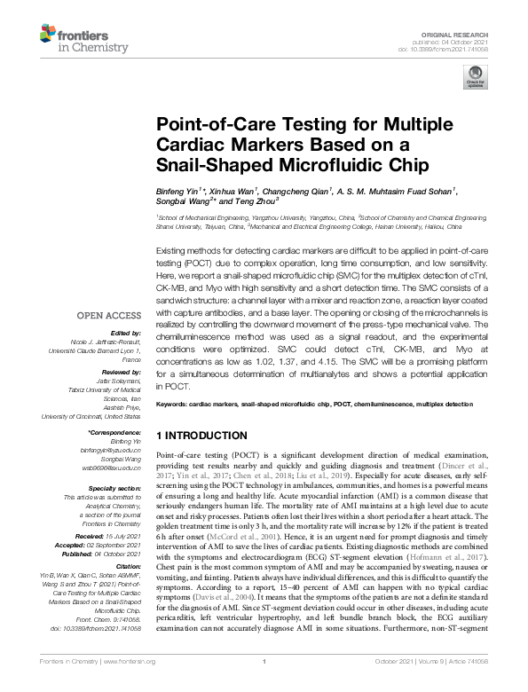 (PDF) Point-of-Care Testing for Multiple Cardiac Markers Based on a ...