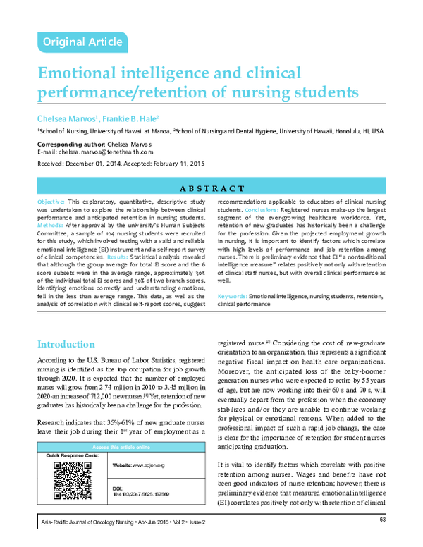 (PDF) Emotional intelligence and clinical performance/retention of ...