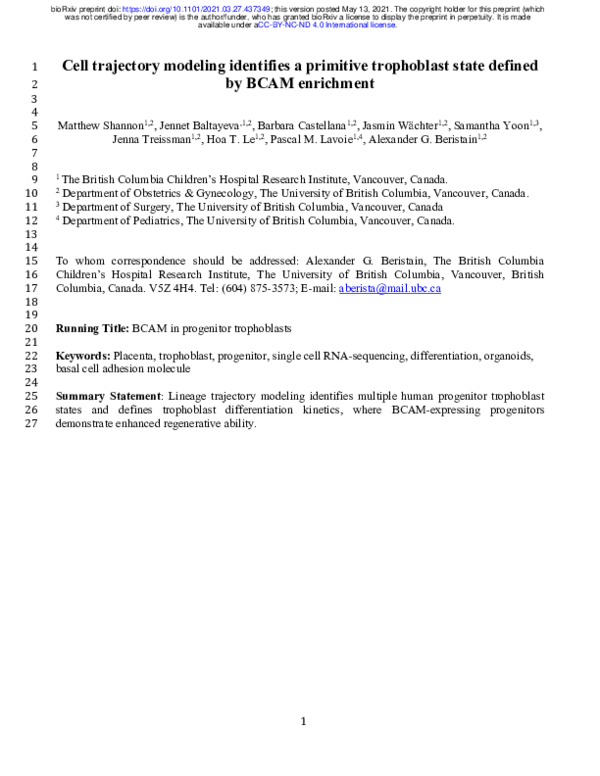 (PDF) Cell trajectory modeling identifies a primitive trophoblast state ...