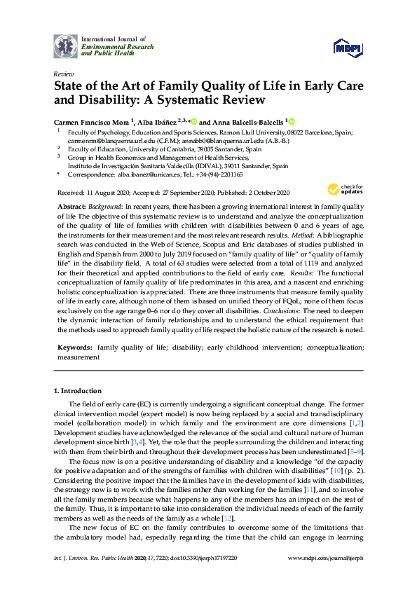 (PDF) State of the Art of Family Quality of Life in Early Care and ...