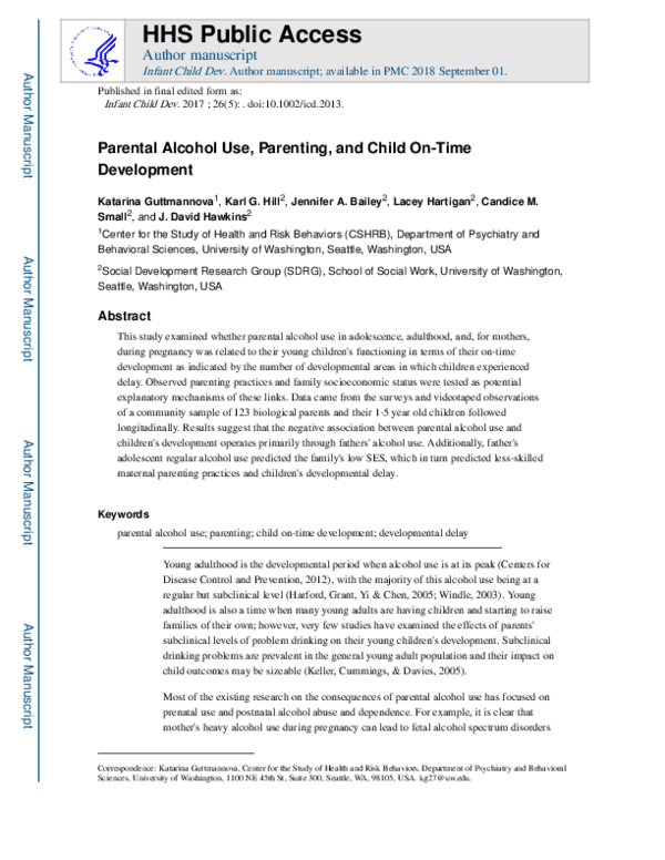 (PDF) Parental alcohol use, parenting, and child on‐time development
