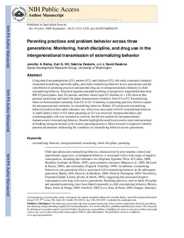 (PDF) Parenting practices and problem behavior across three generations ...