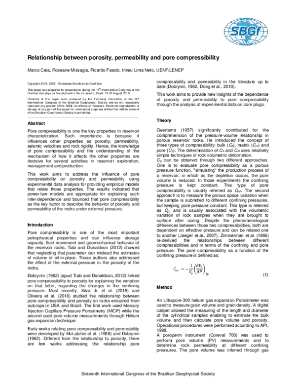 (PDF) Relationship between porosity, permeability and pore compressibility