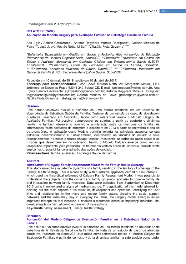 (PDF) Aplicação do Modelo Calgary para Avaliação Familiar na Estratégia ...
