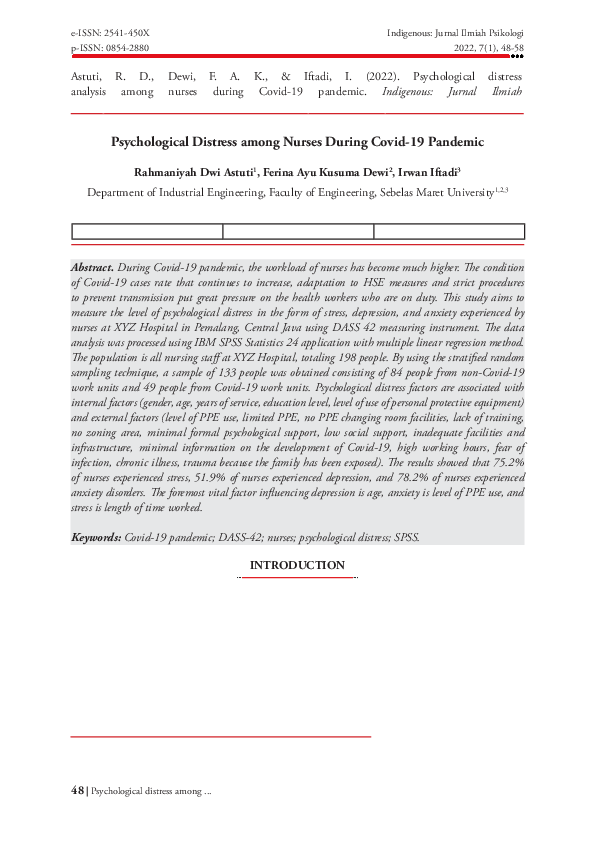 (PDF) Psychological distress analysis among nurses during Covid-19 pandemic