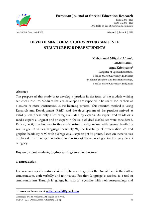 (PDF) Development of Module Writing Sentence Structure for Deaf Students