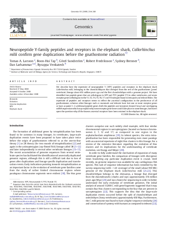 (PDF) Neuropeptide Y-family peptides and receptors in the elephant ...