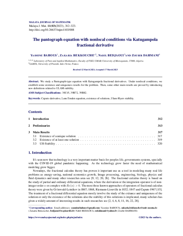 (PDF) The pantograph equation with nonlocal conditions via Katugampola ...