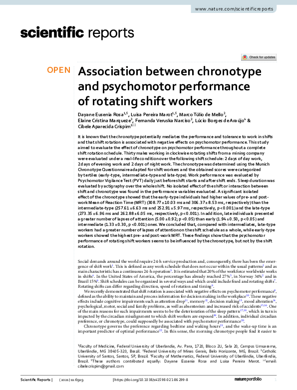 (PDF) Association between chronotype and psychomotor performance of ...