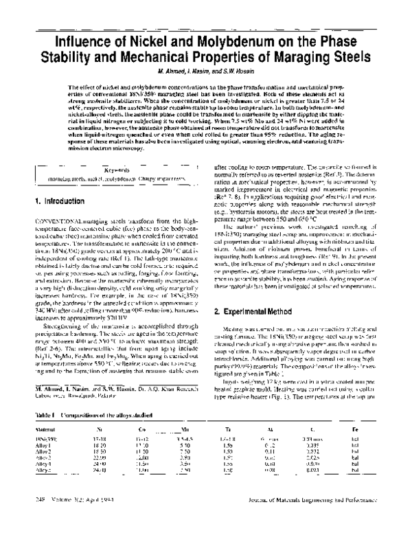 (PDF) Influence of nickel and molybdenum on the phase stability and ...