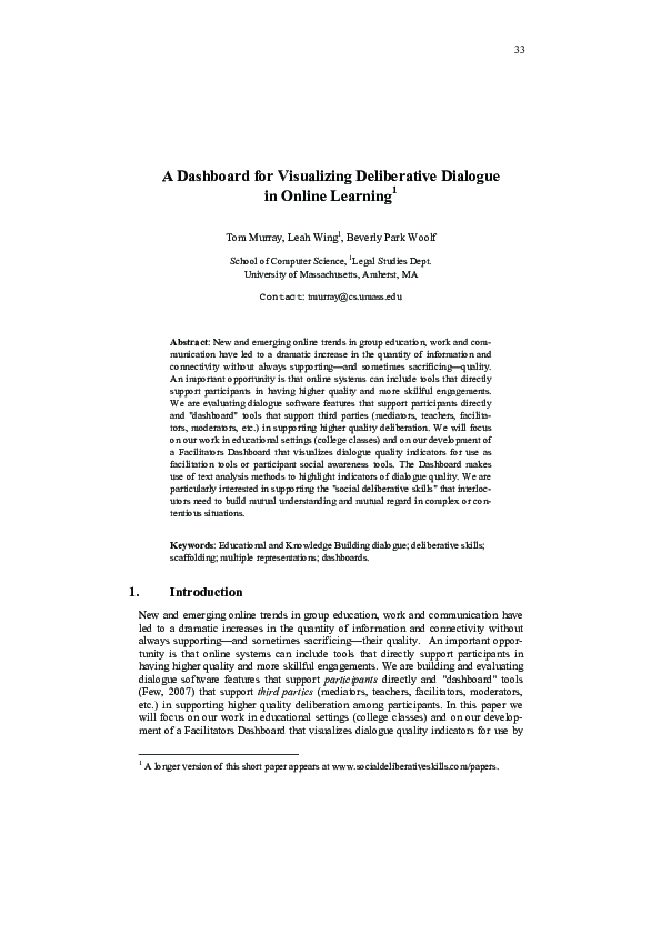 (PDF) A Dashboard for Visualizing Deliberative Dialogue in Online Learning