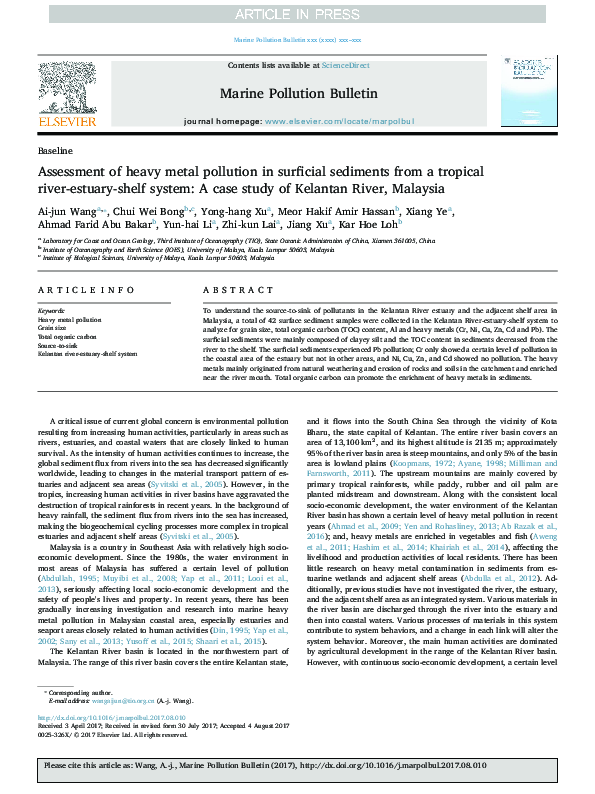 (PDF) Assessment of heavy metal pollution in surficial sediments from a ...