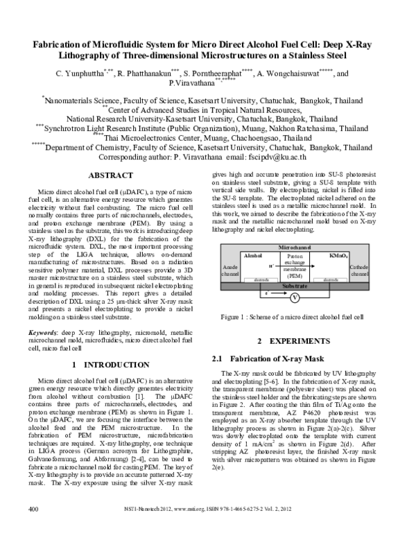 (PDF) Fabrication of Microfluidic System for Micro Direct Alcohol Fuel ...