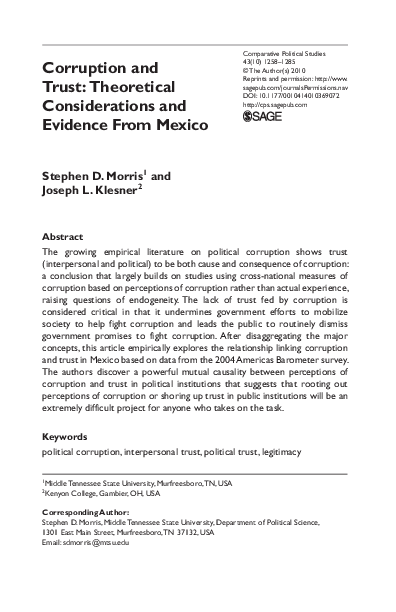 (PDF) Corruption and Trust: Theoretical Considerations and Evidence ...