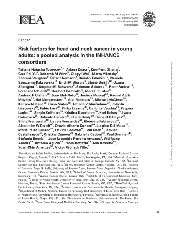 (PDF) Risk factors for head and neck cancer in young adults: a pooled ...